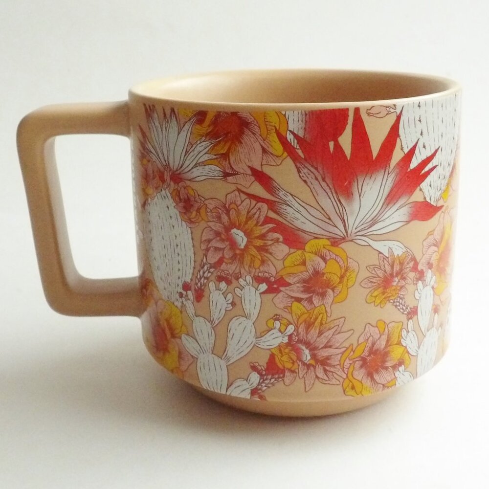 Starbucks 2019 Cactus Flowers Ceramic Coffee Mug 14 oz. Tan Peach D Handle - Picture 2 of 8